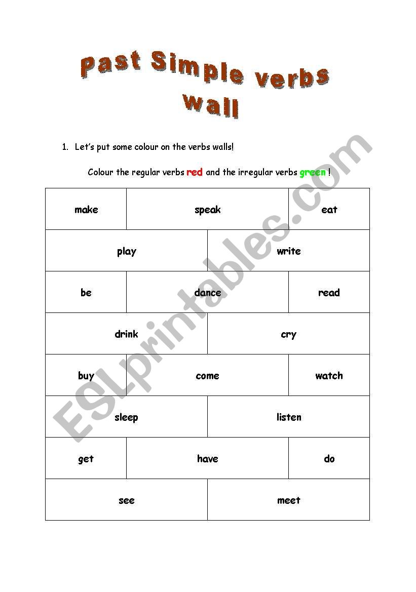 past simple verbs wall worksheet