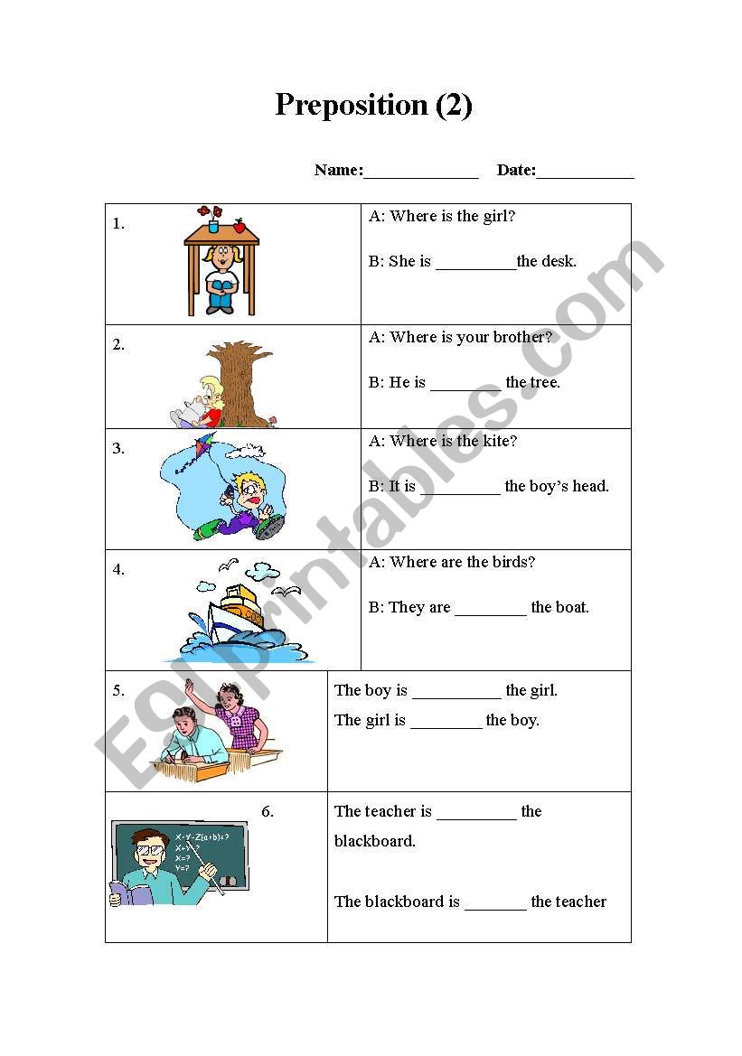 English worksheets: Prepositions (3-2)
