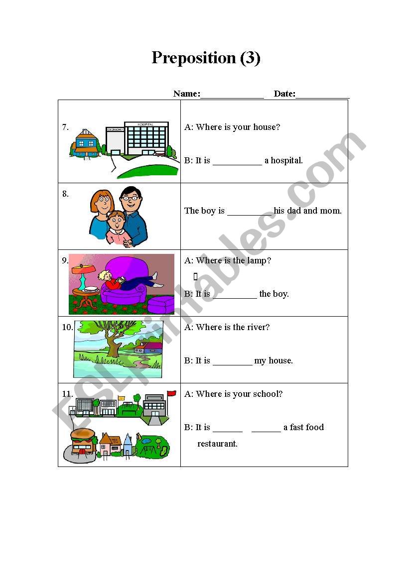 English worksheets: Prepositions (3-3)