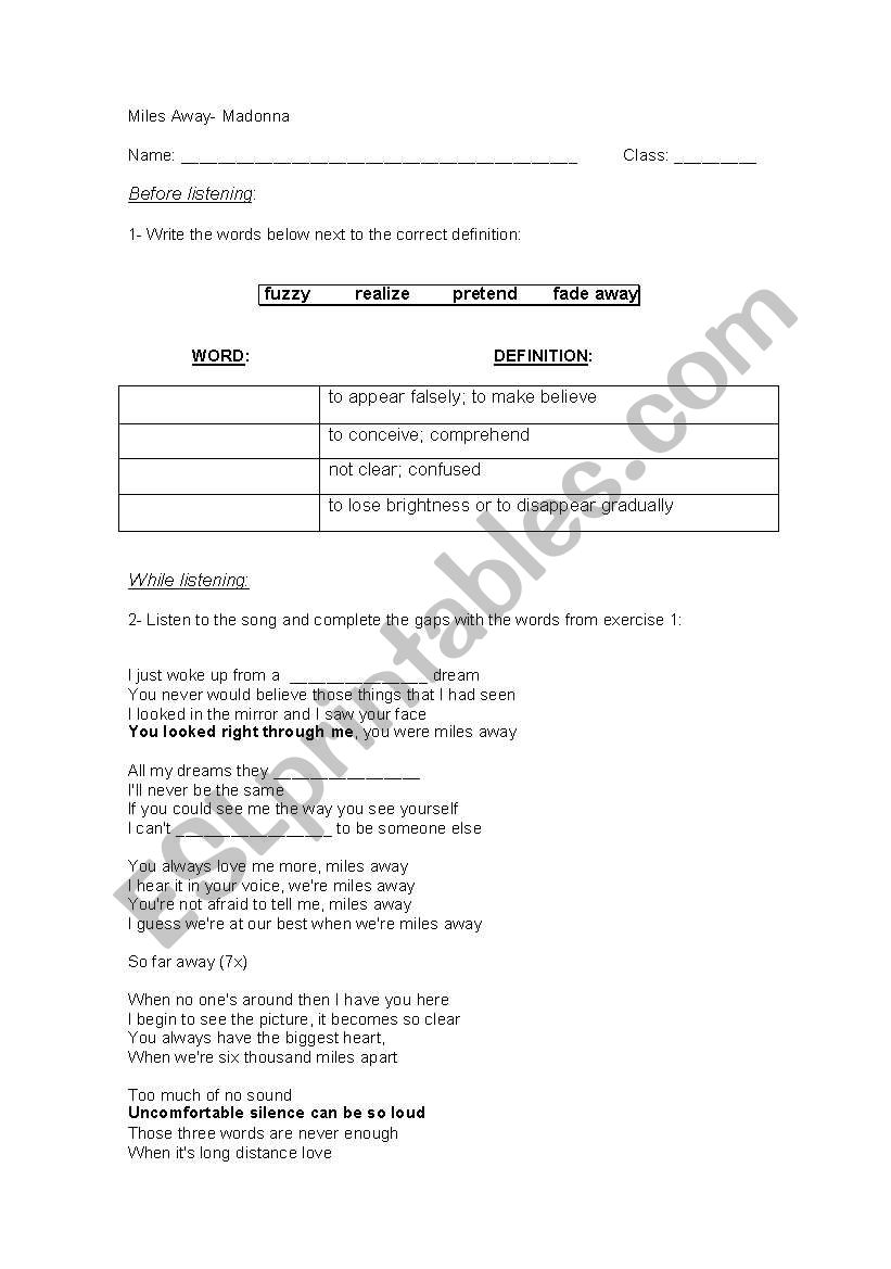 Song Activity- Miles Away, Madonna