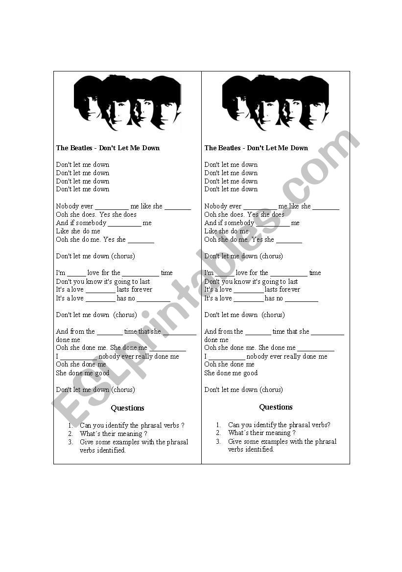 Song The Beatles Don T Let Me Down Esl Worksheet By Carolina Gilmour Song The Beatles Don T Let Me Down Esl Worksheet By Carolina Gilmour