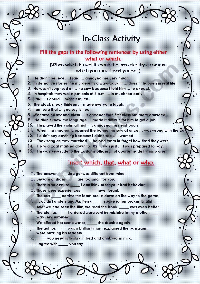 Grammar. Relative Clauses worksheet