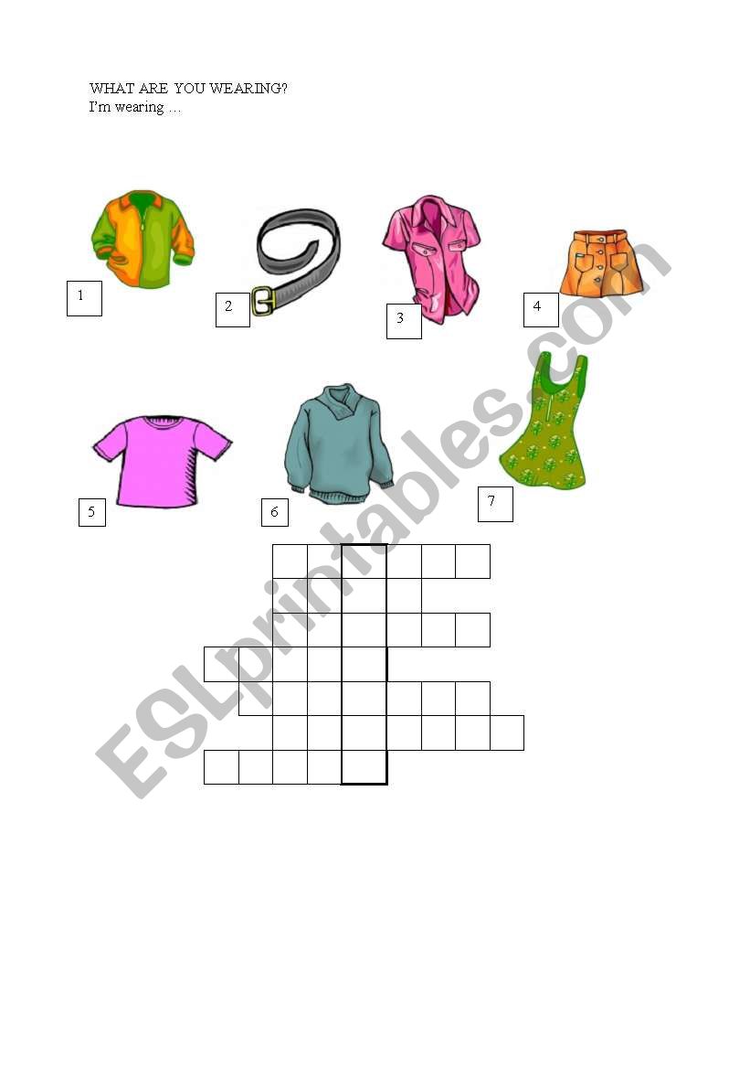 clothes - crossword worksheet