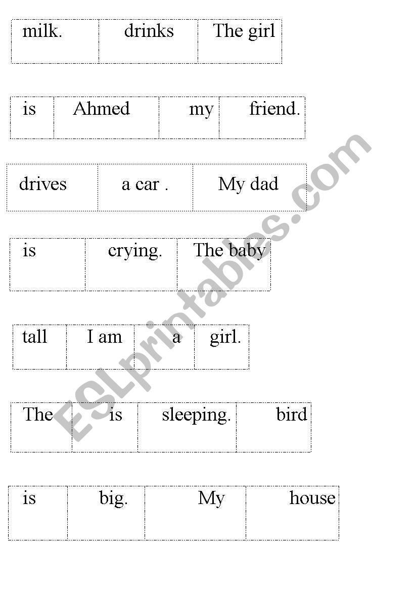 English Worksheets SENTENCE ORDER