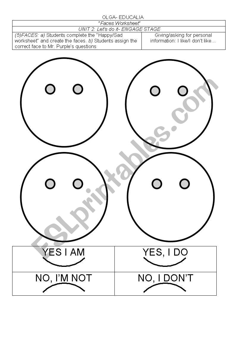 faces worksheet