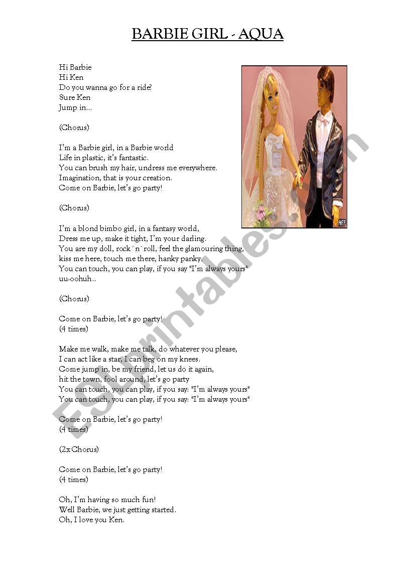 BARBIE GIRL BY AQUA worksheet