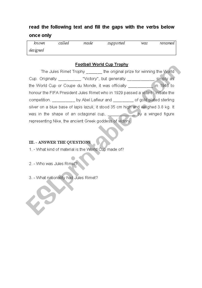 the world cup worksheet