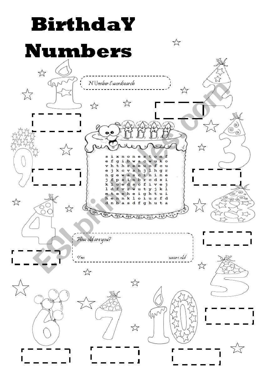 Bithday numbers worksheet