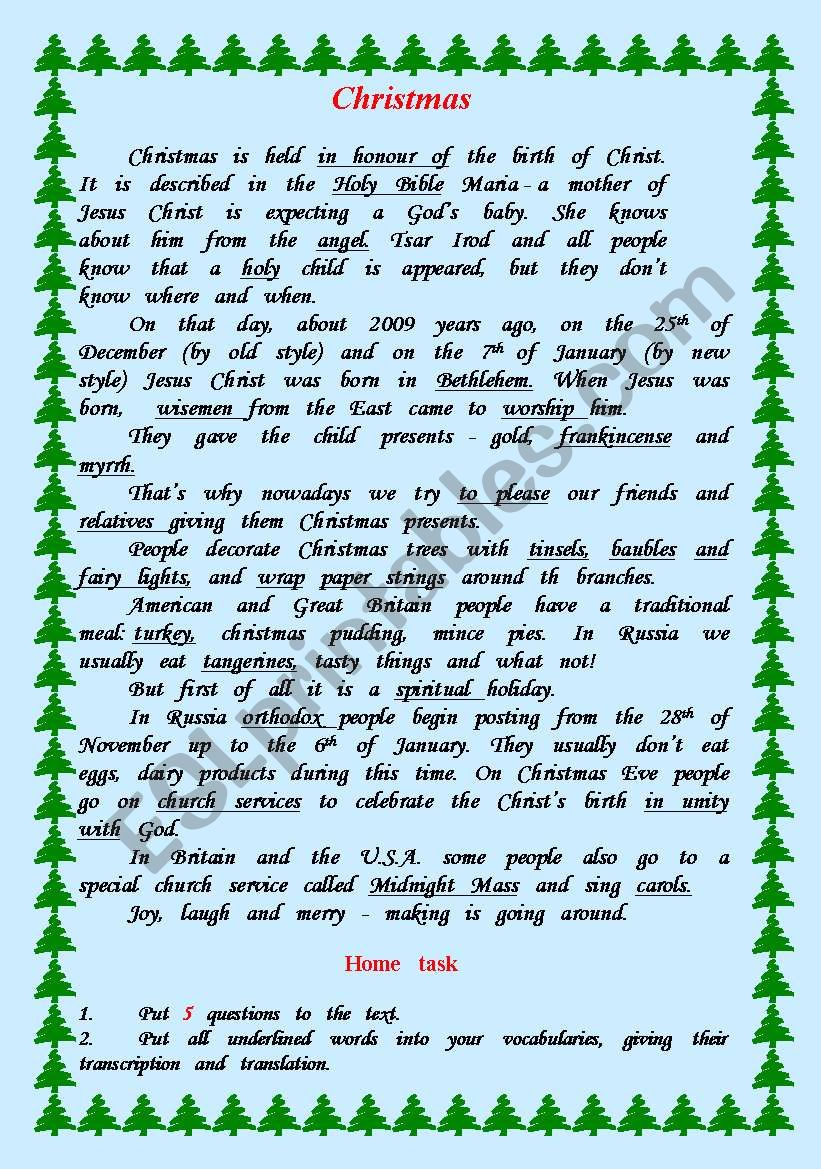 Chtistmas. worksheet