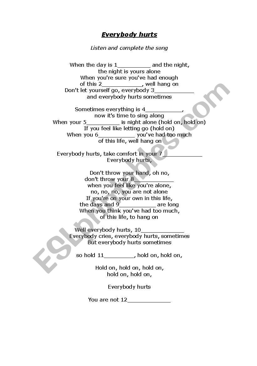 Everybody hurts worksheet