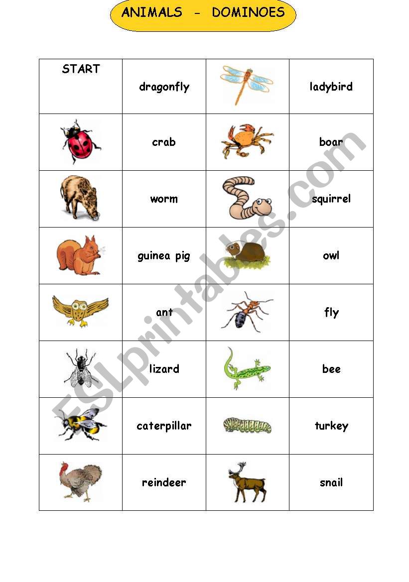 Animals - dominoes worksheet