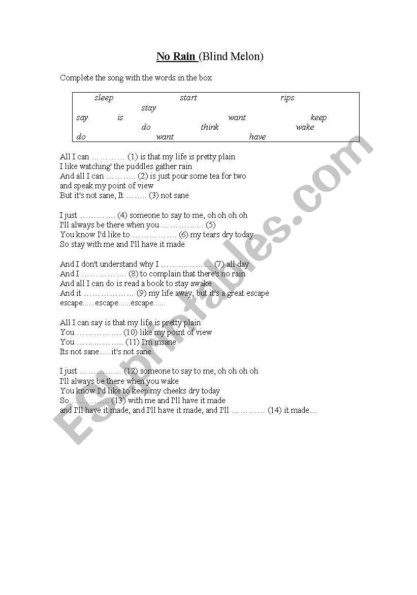 No rain worksheet