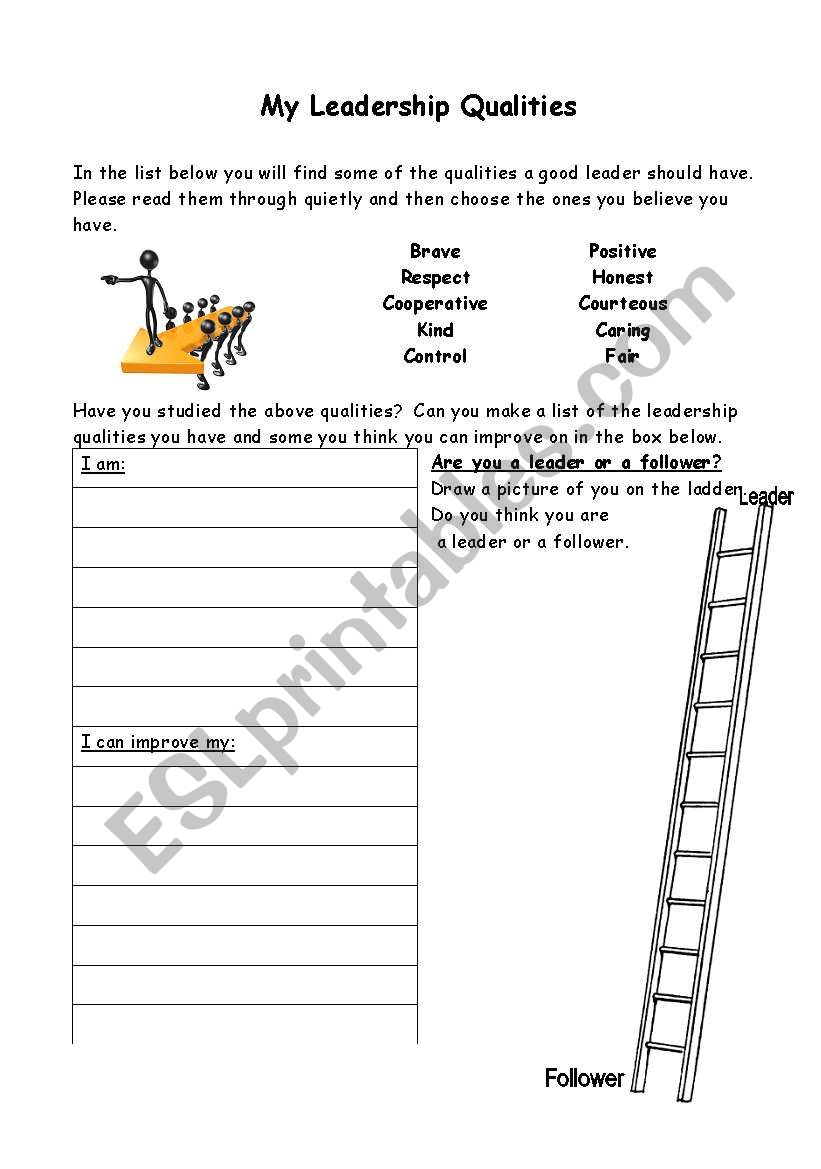 My Leadership Qualities worksheet