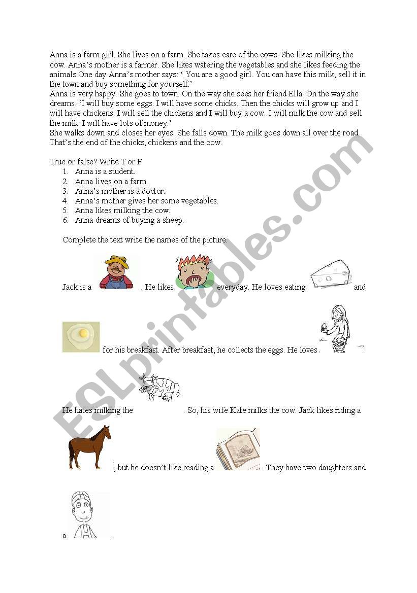 reading about farm life worksheet