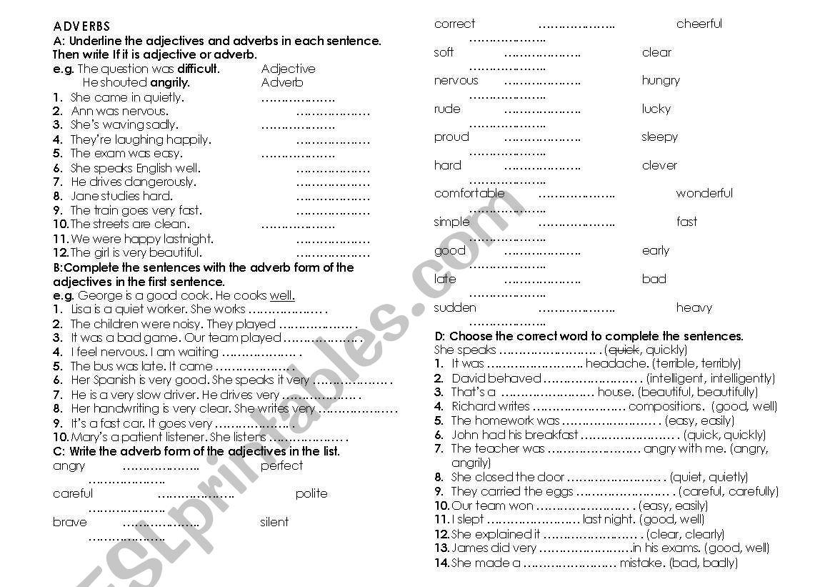 Adverbs worksheet