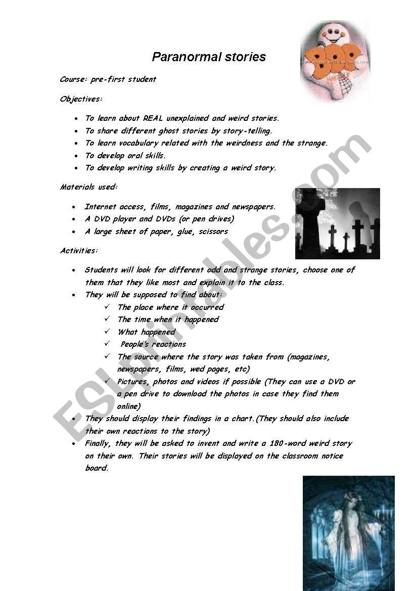 project on paranormal stories worksheet