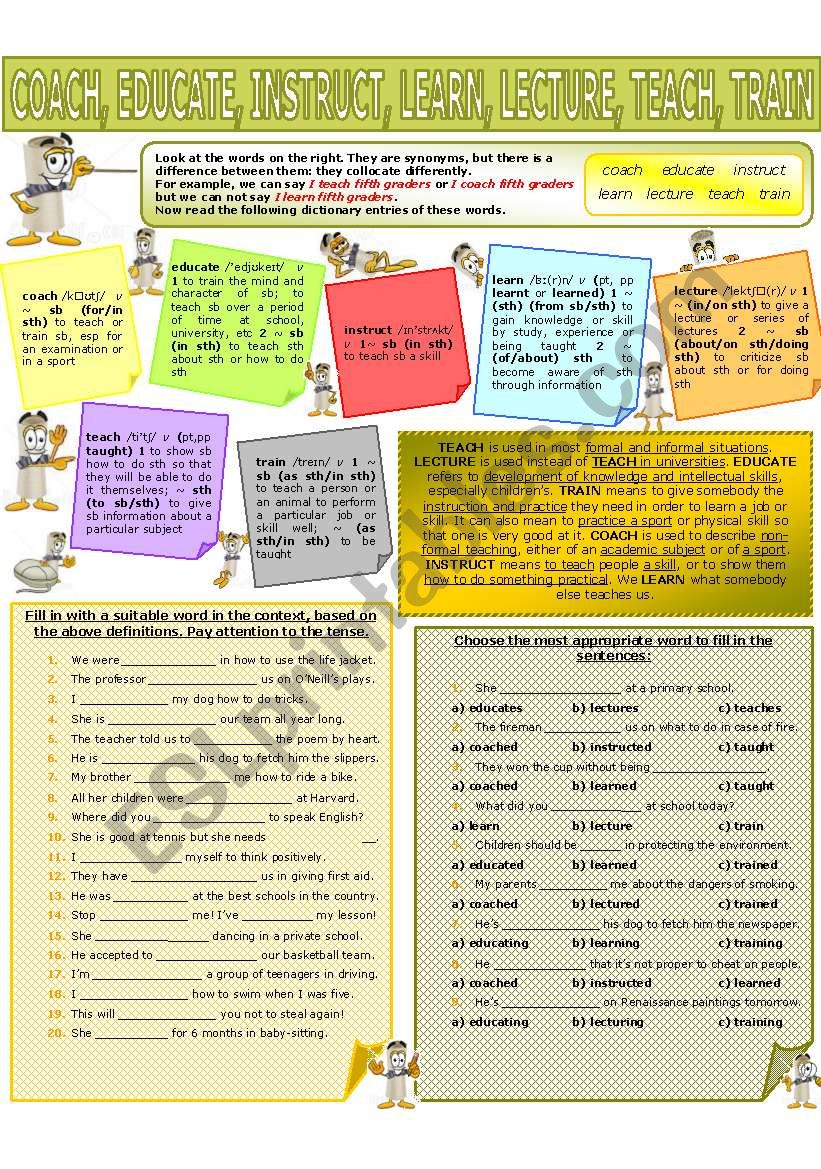 COLLOCATION 23 - COACH, EDUCATE, INSTRUCT, LEARN, LECTURE,TEACH, TRAIN