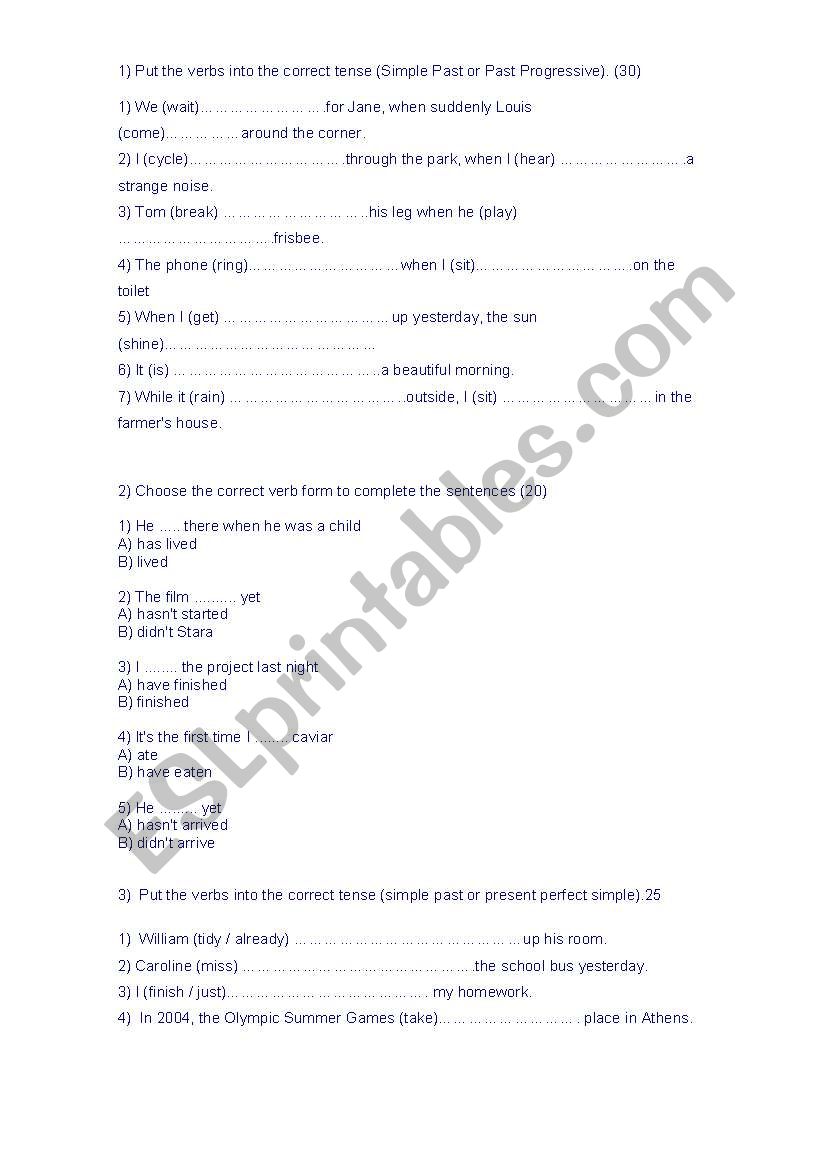 past simple  worksheet