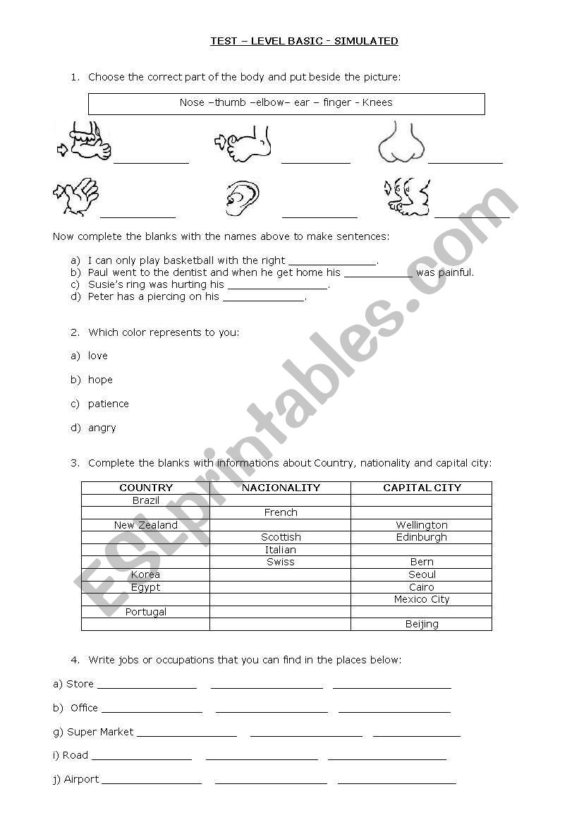 Simulated worksheet