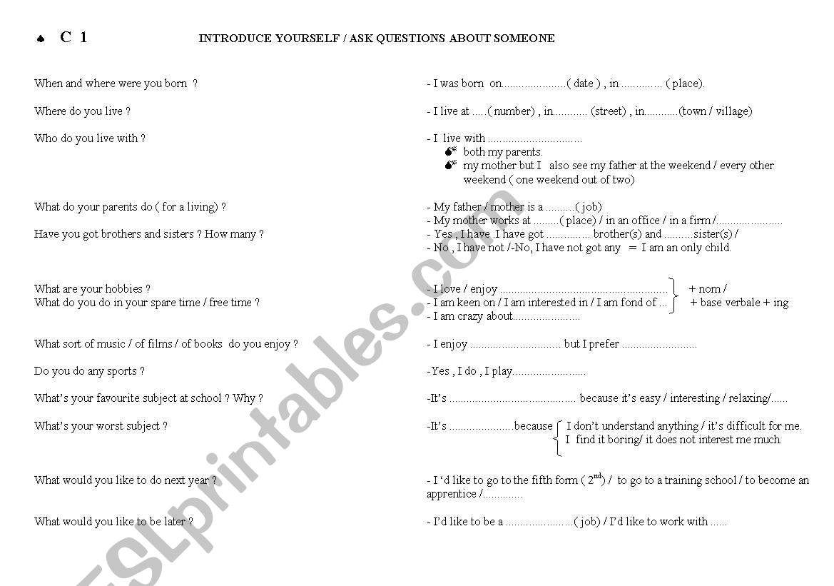 introduce yourself worksheet
