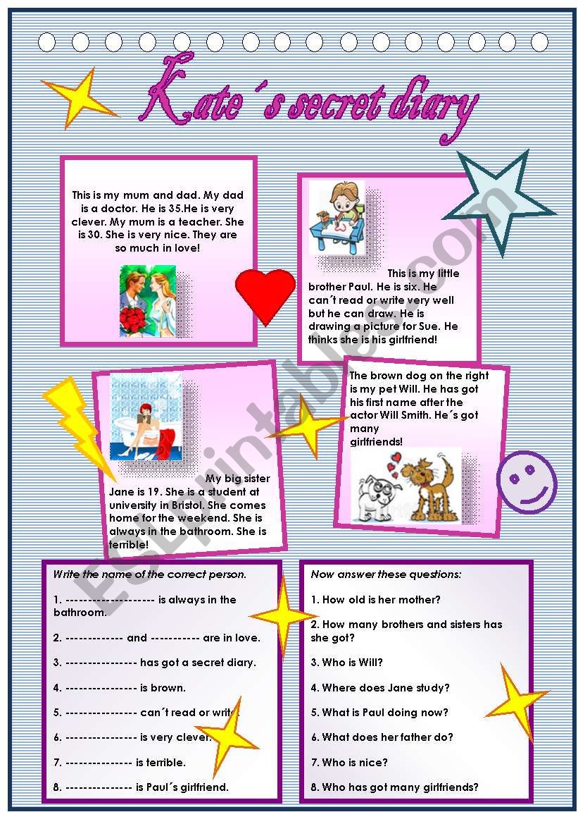 KateÂ´s secret diary worksheet