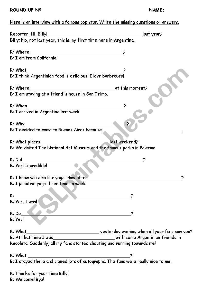Interview a famous person worksheet