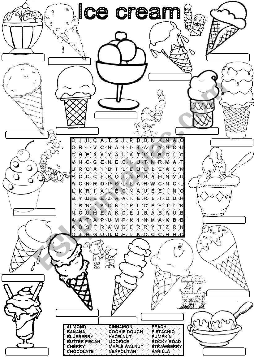 Wordsearch ICE CREAM FLAVORS worksheet