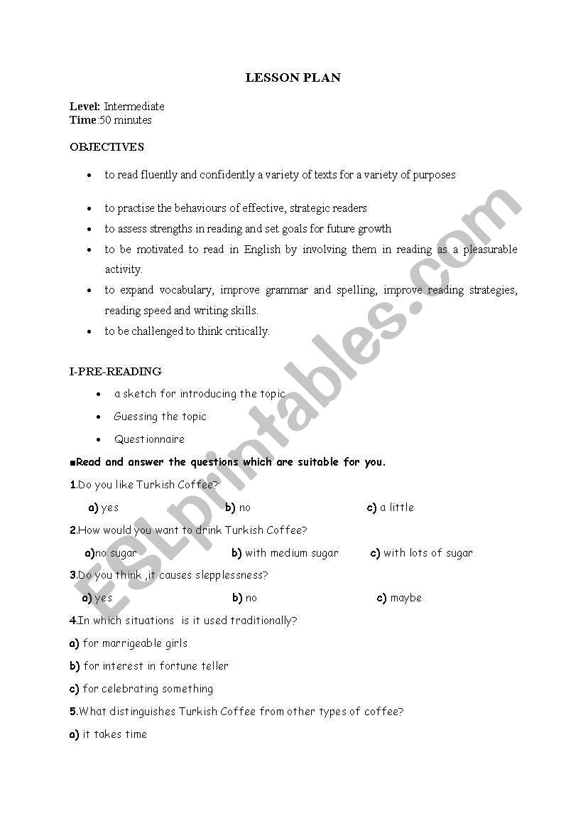 Turkish Coffee worksheet