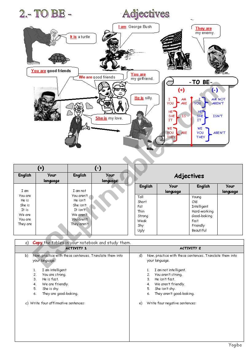 To be and adjectives worksheet