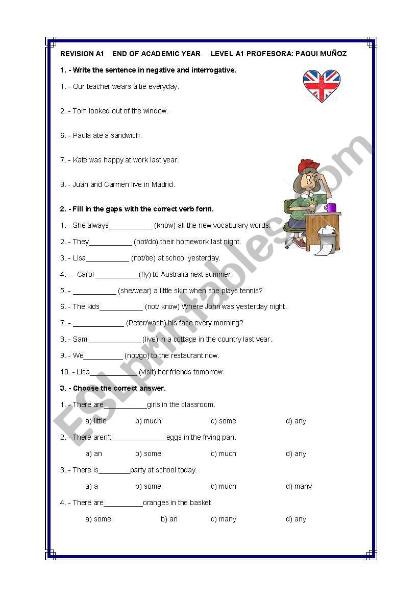 END OF ACADEMIC YEAR REVISION TEST  LEVEL A1 ( TWO PAGES)