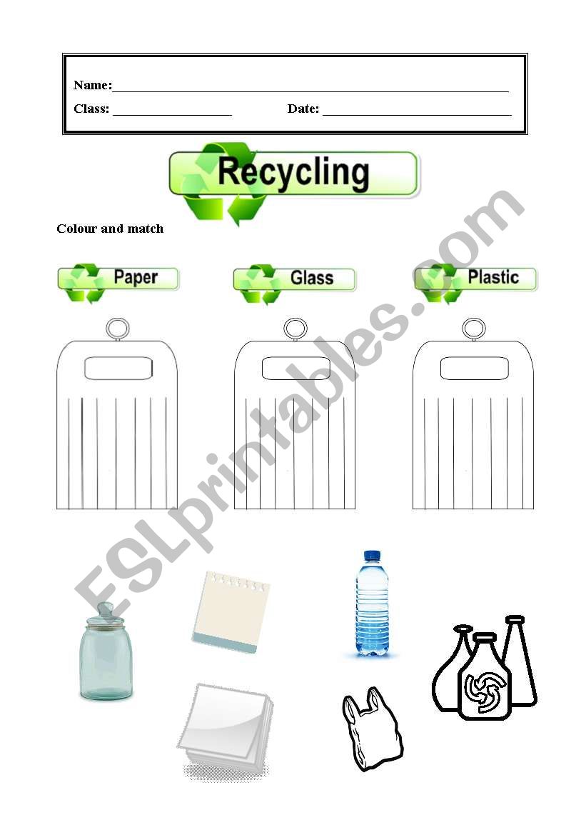 Recycling worksheet