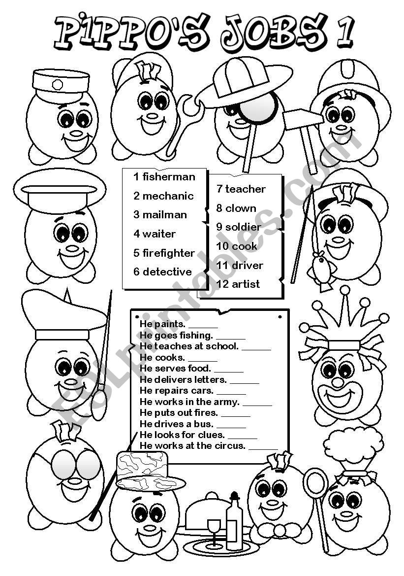 Pippos Jobs (2 pages) worksheet