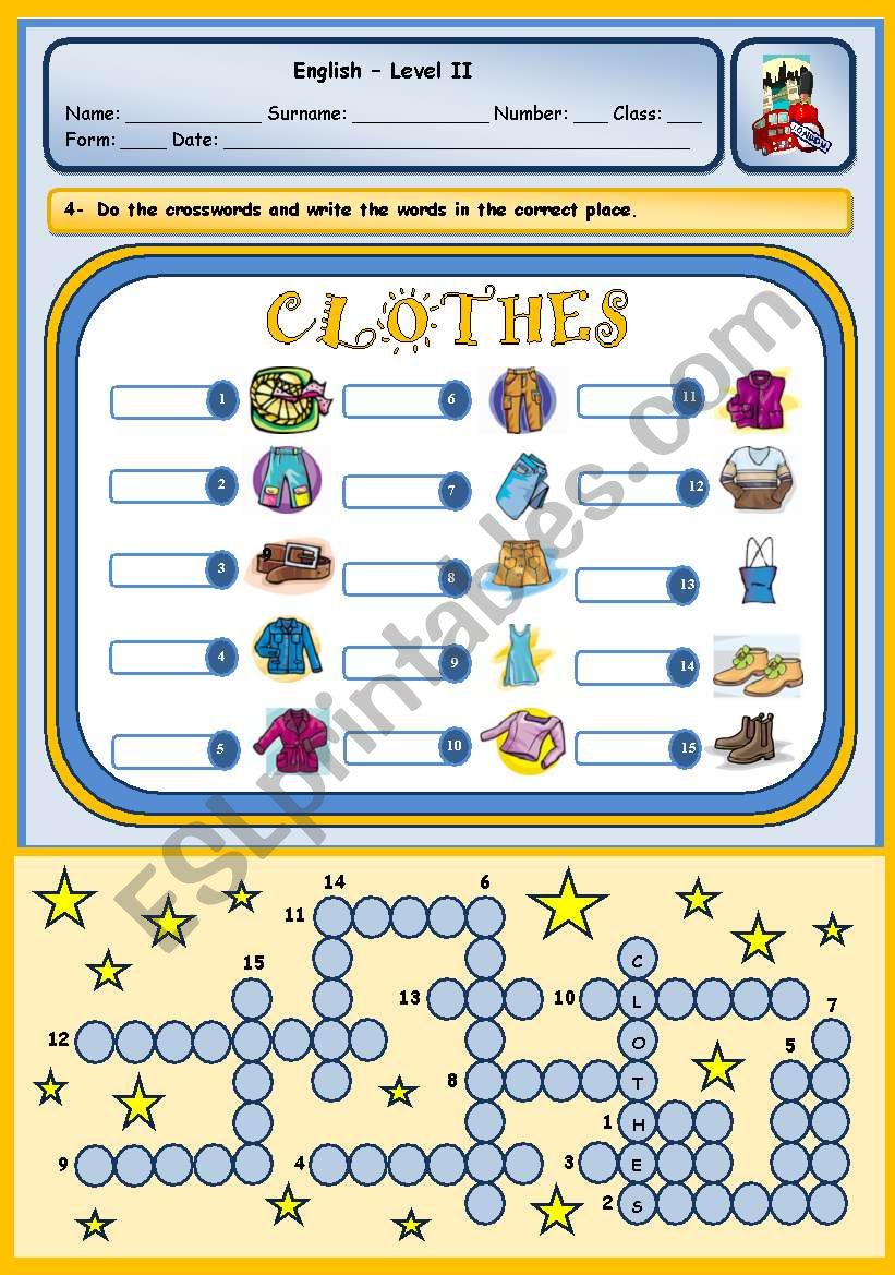 CLOTHES PUZZLE worksheet