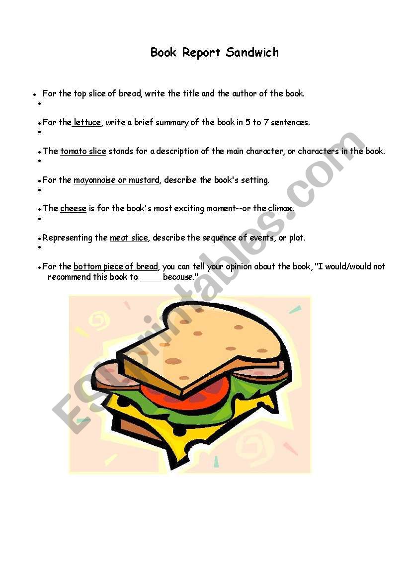 book report sandwich form + explanation