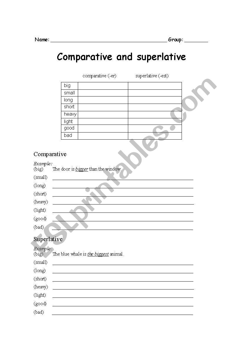 Comparisons Worksheet worksheet
