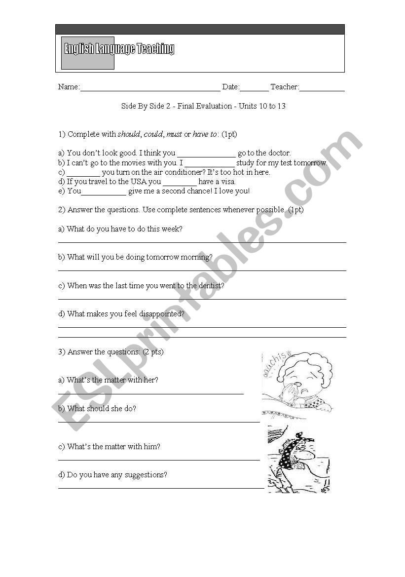 Final test for Side by Side 2 worksheet