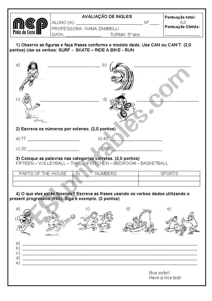 Test for 4th graders worksheet