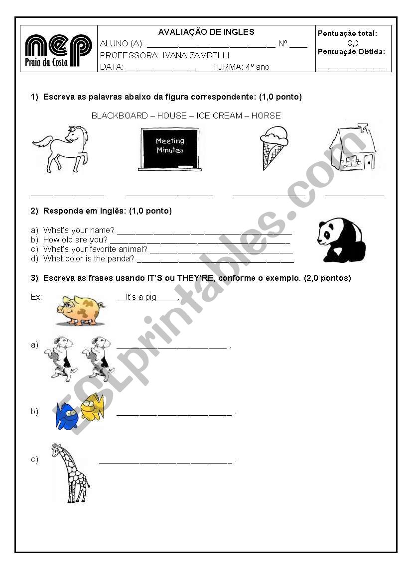 Test for esl 3rd graders worksheet