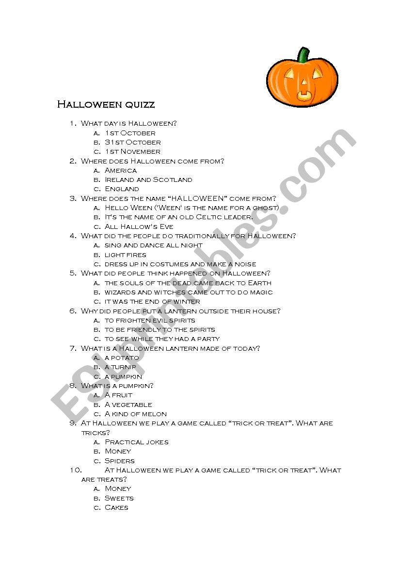 Halloween Quiz worksheet