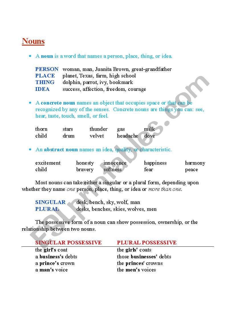 Nouns worksheet