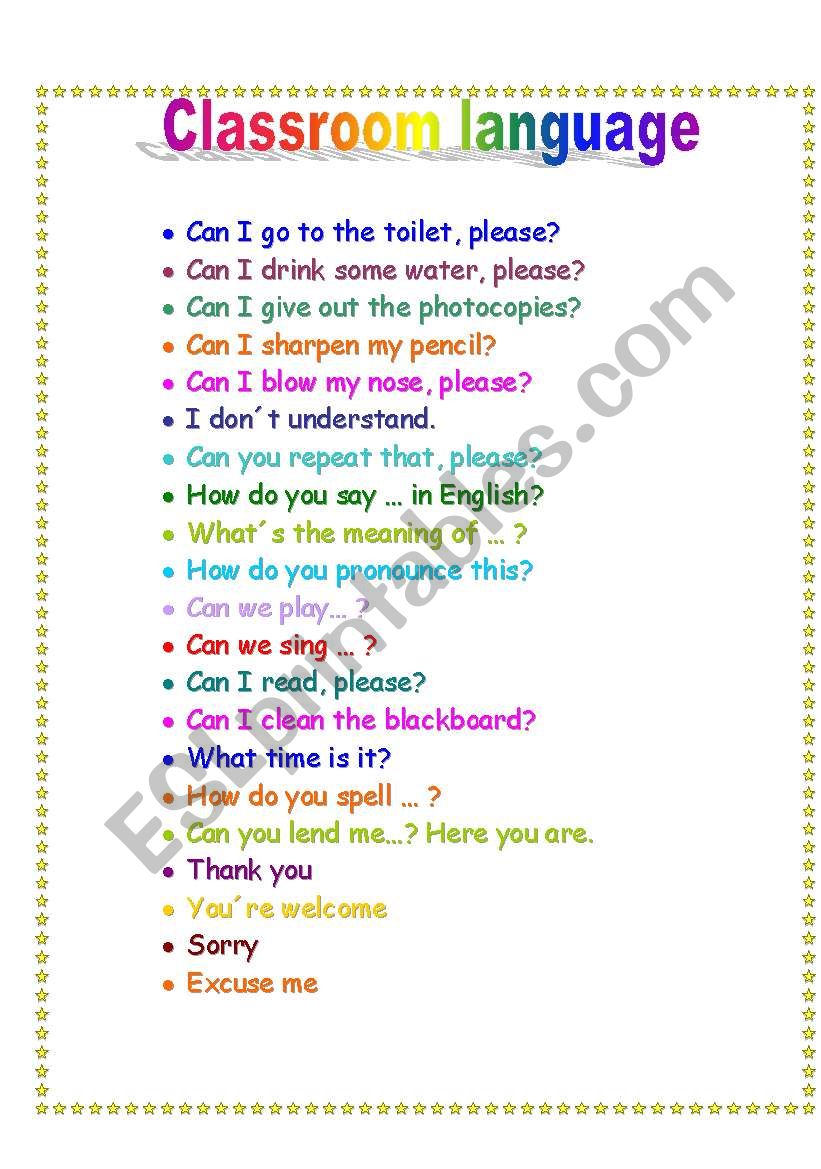 Classroom Language worksheet