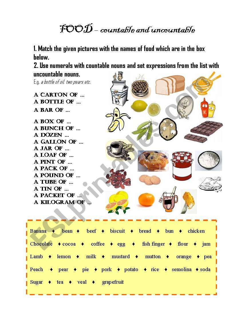 Food - countable and uncountable