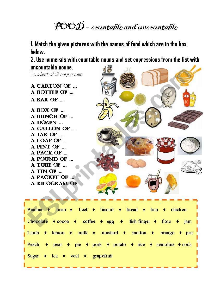 Food - countable and uncountable