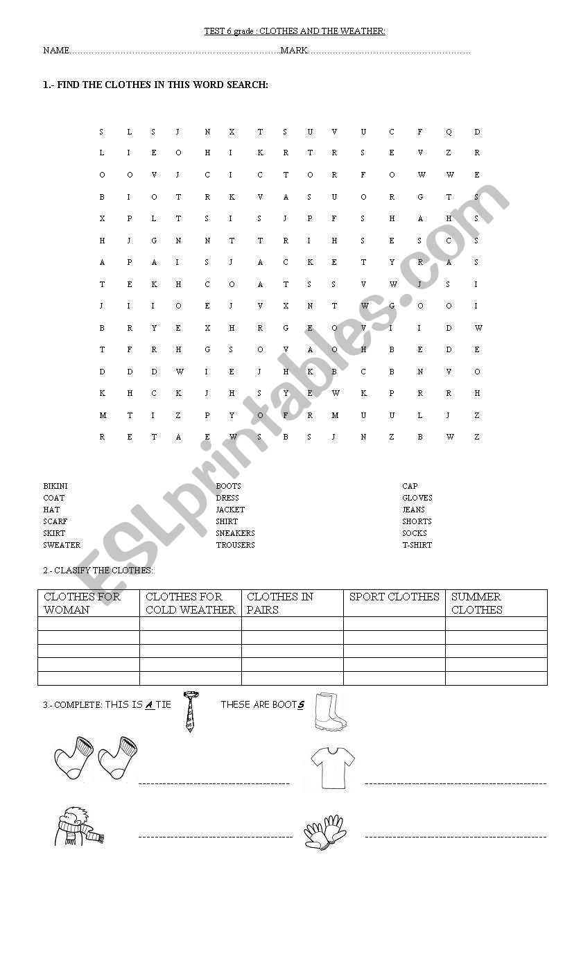 Test  Clothes and weather worksheet