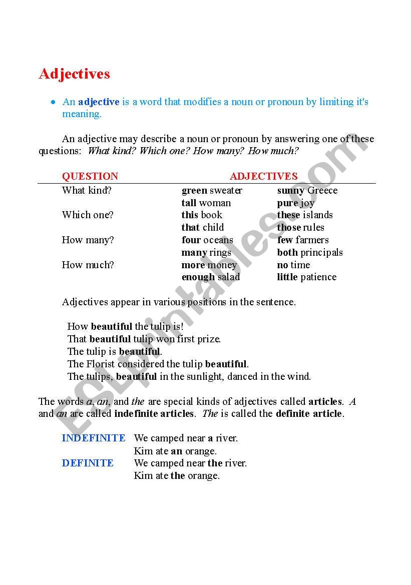 Adjectives worksheet