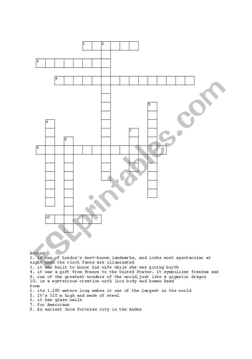 Turist attractions worldwide worksheet