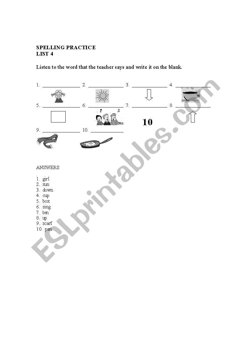 SPELLING PRACTICE List 4 worksheet