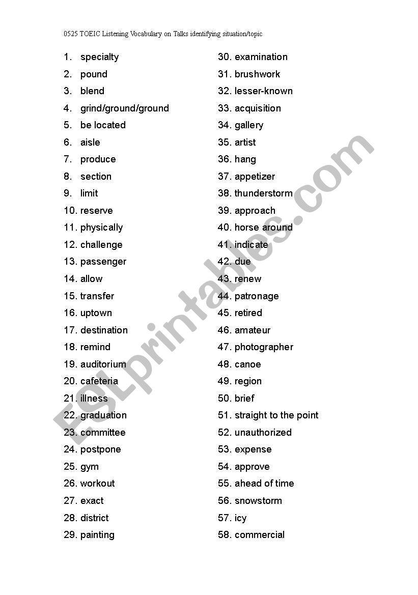 TOEIC Vocabulary worksheet