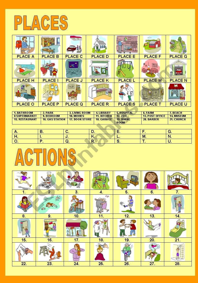 PLACES AND ACTIONS worksheet