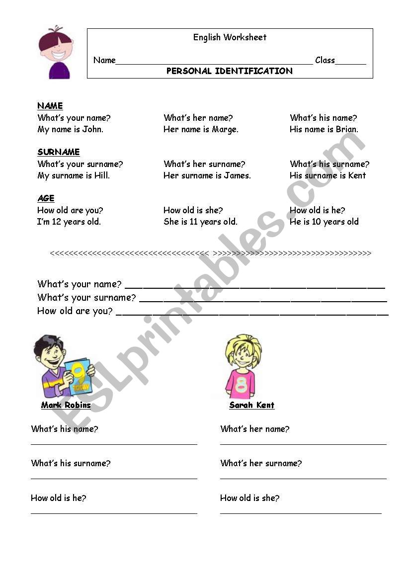 Personal identification worksheet